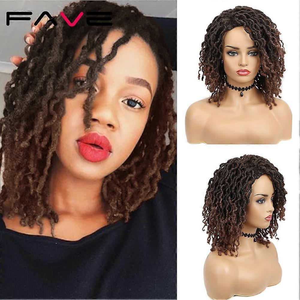 FAVE Dreadlock Curly Wig Short Synthetic Twist Natural Black /1b 30 Ombre Brown For Black Women and Men Afro Curly Hair Party