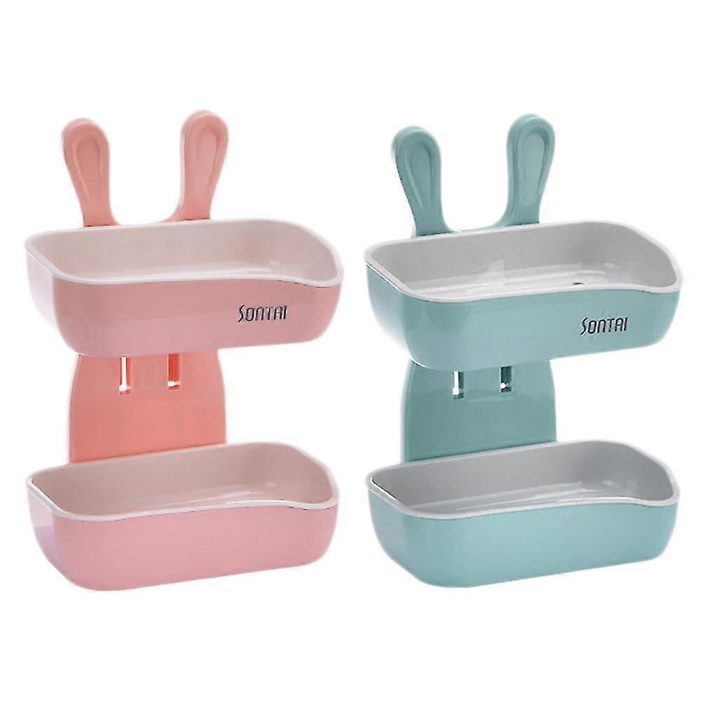 2pcs Double-layer Soap Box Punching Free Rabbit Soap Rack For Bathroom