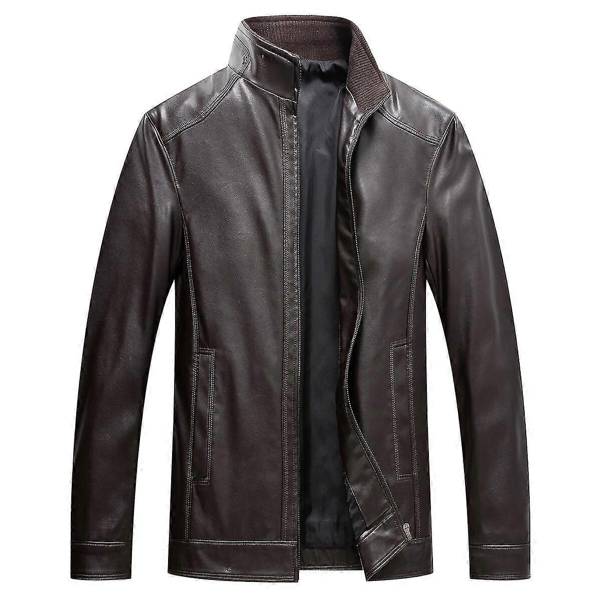 VAWAN Mens Vintage Regular Stand Collar Pu Leather Jacket