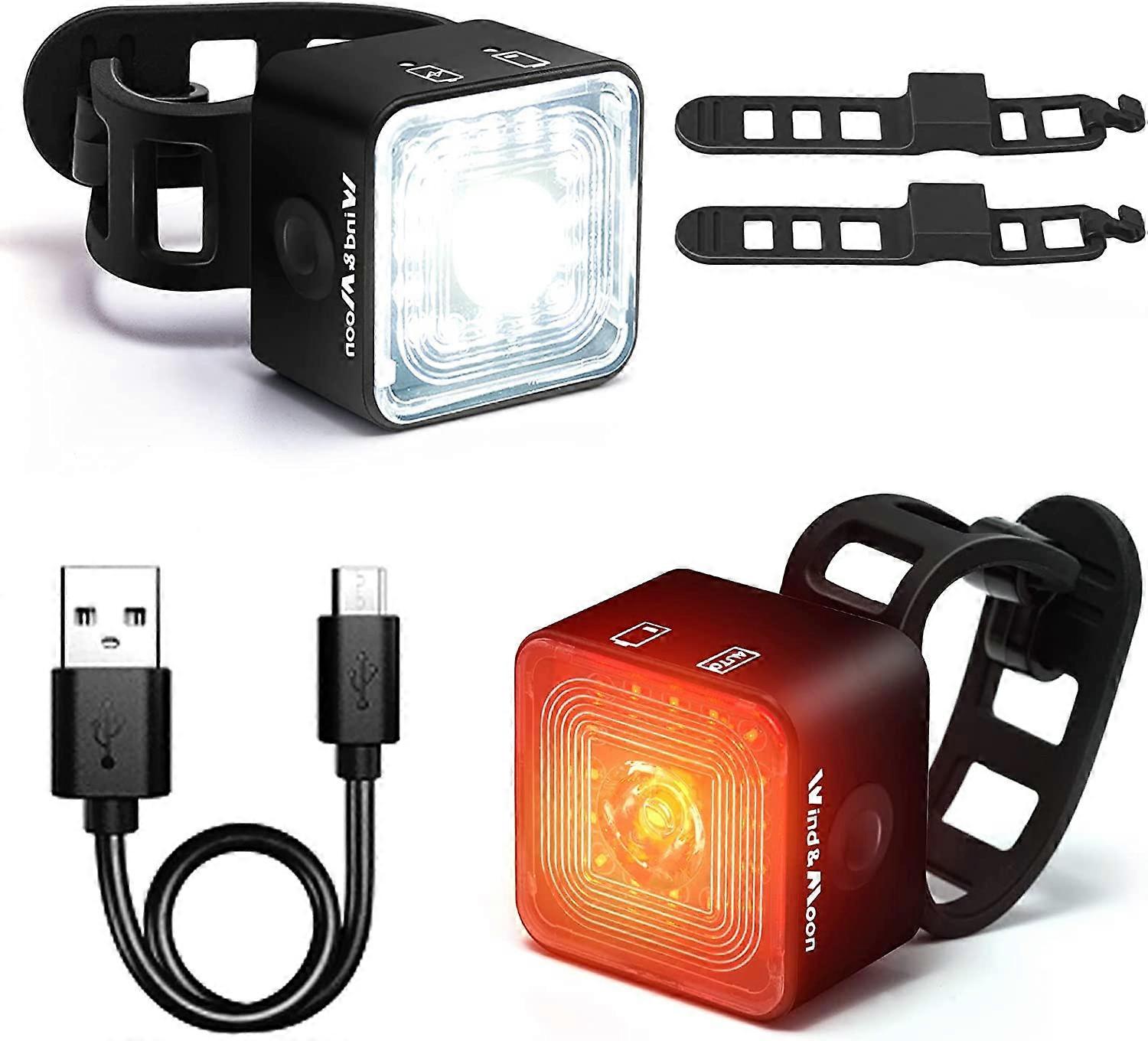 Bike Lights, USB Rechargeable Front and Rear Lights with 5 Light Modes, IP66 Waterproof / 120LM Brake Light / 2000m Warning Distance Bike Lights Set
