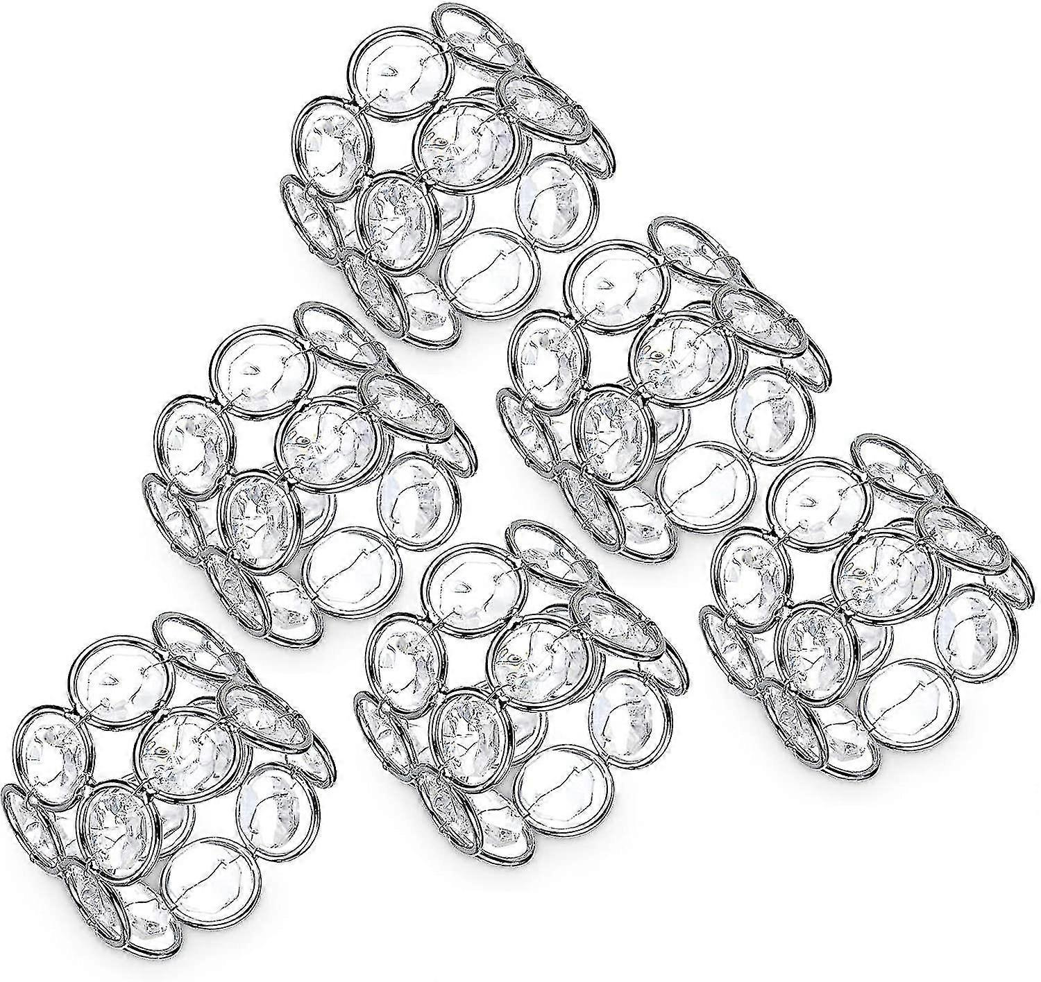 Crystal Napkin Rings, Beads Napkin Holder, Table Decor 6 Pack, Silver