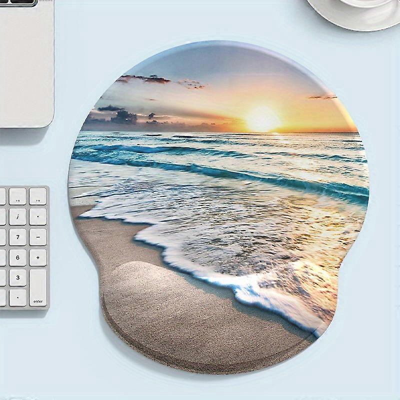 Stylish Seaside Sunset Round Mouse Pad with Comfortable Wrist Support