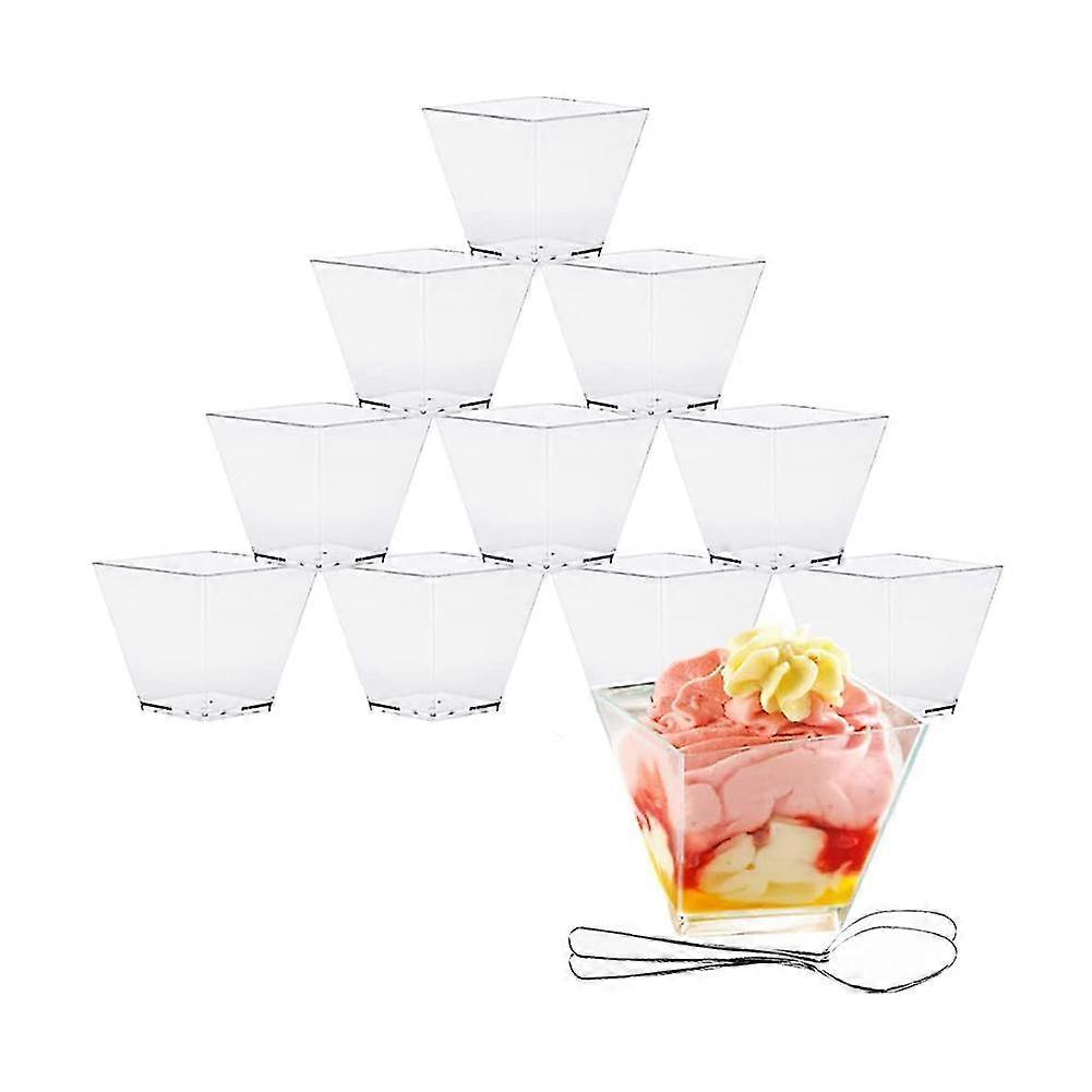 50pcs Plastic Dessert Cups + 50pcs Spoons - 2oz/60ml Reusable Plastic Dessert Cups