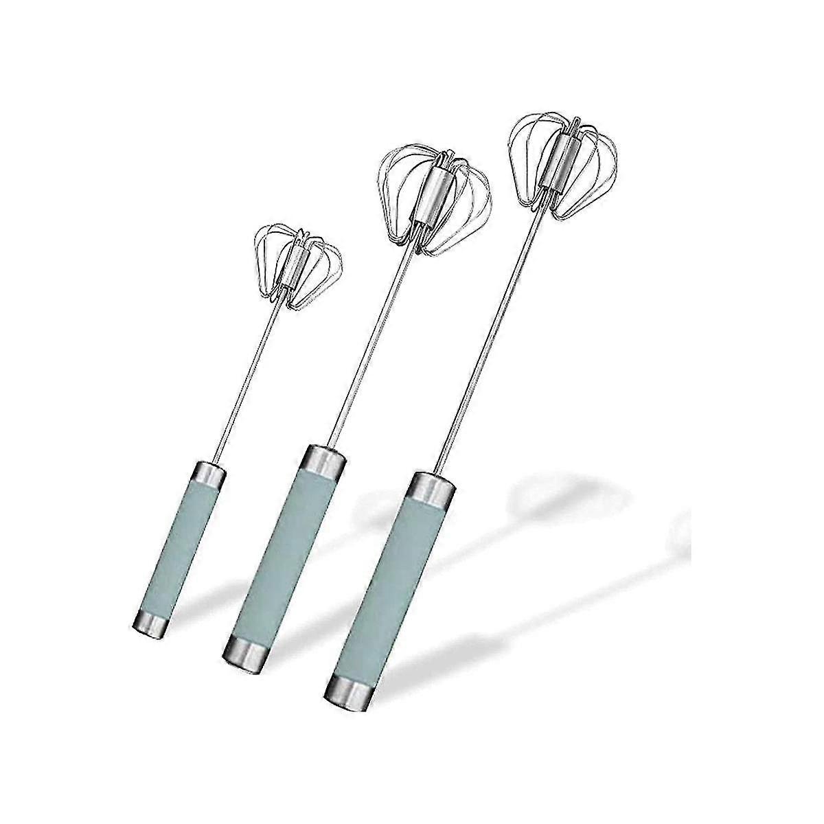 Stainless Steel Semi-automatic Egg Whisk - 3pcs Hand Push Whisk Blender (blue)