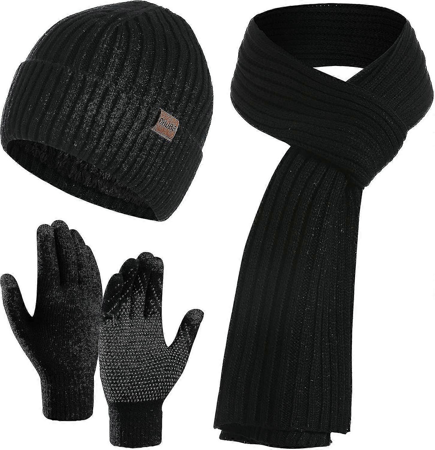 3 Pz Cappello Invernale Sciarpa E Guanti Set Uomini O Donne Unisex Caldo Lavorato A Maglia Beanie Cappello Con Pile Foderato Lungo Collo Sciarpa Scaldacollo E Guanti Touchscreen 3-i