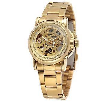 Luxury Gold Skeleton Automatic Watches for Women Fashion Business Mechanical Watch Creative Steel Women's Watches +Box
