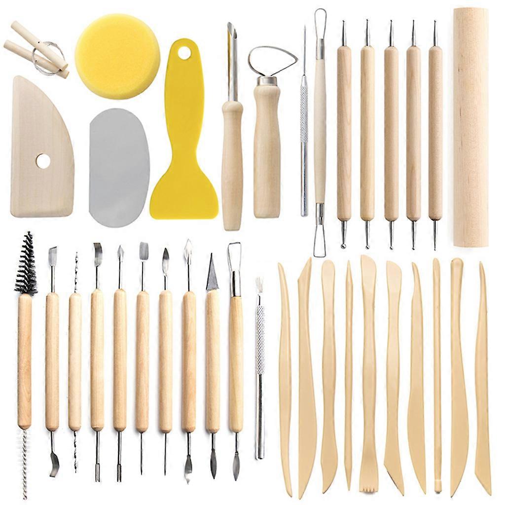 36Pcs Handmade Pottery Kit Supplies DIY Ceramic Clay Tools Kit for Beginners