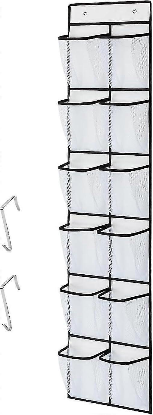 Over the Door Hanging Shoe Storage Holder Organizer, Shoe Racks with 12 Large Mesh Pockets 2 Hooks for Shoe Storage, Gadget Storage for  Bedroom