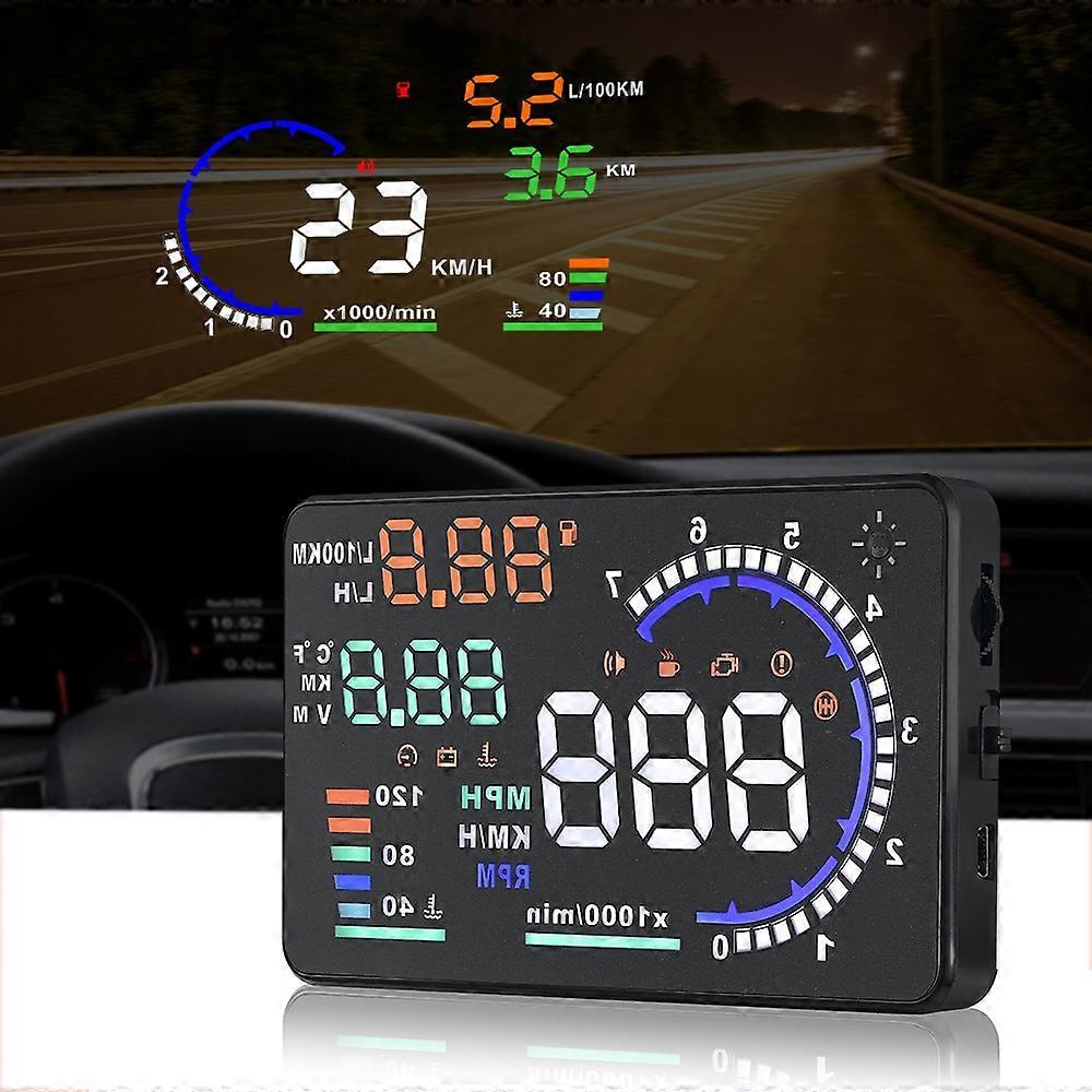 Universal A8 Car HUD Head Up Display OBDII Speed Warning Fuel Consumption For Windshield Automobile Car Alarm System