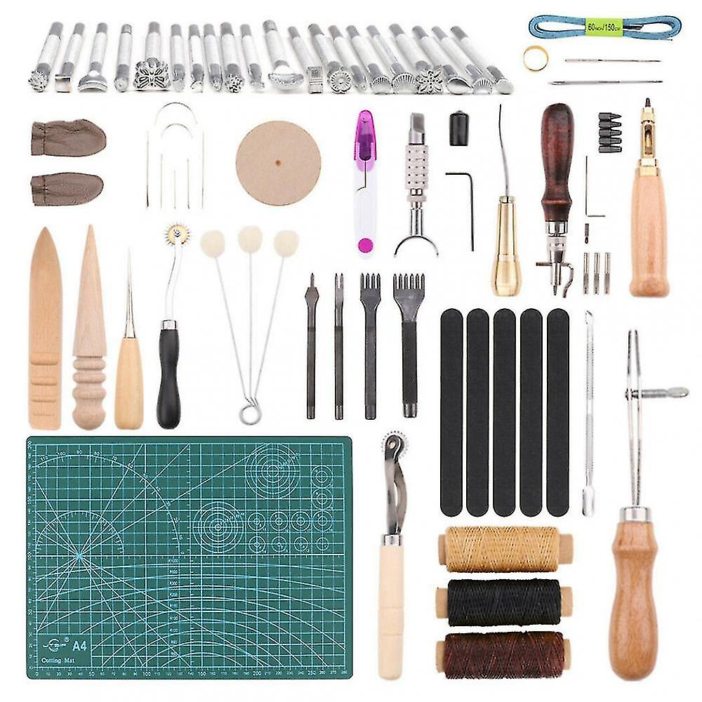 Pro 55pc Leather Craft Hand Tools Kit Stitching Sewing Stamping Punch Carve Work