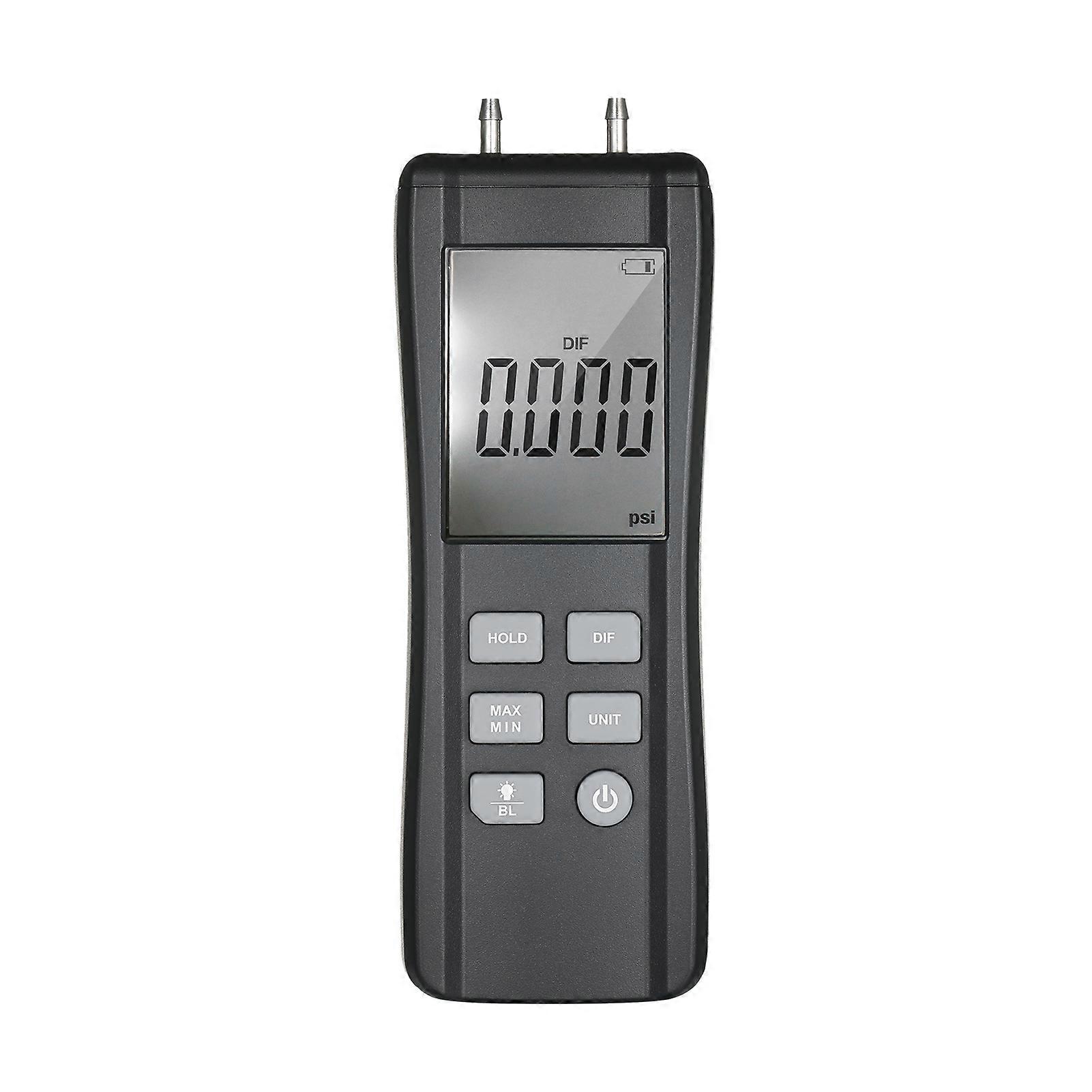Professional Dual-port Digital Manometer Handheld Differential Pressure Gauge HVAC Gas Pressure Meter Large LCD with Backlight