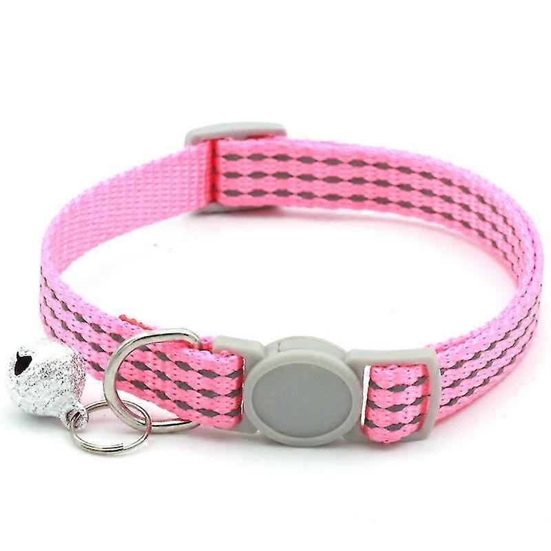 Un collier pour chat rose rflchissant, taille ajustable 119-32cm collier pour animal de compagnie avec boucle de scurit et clochette