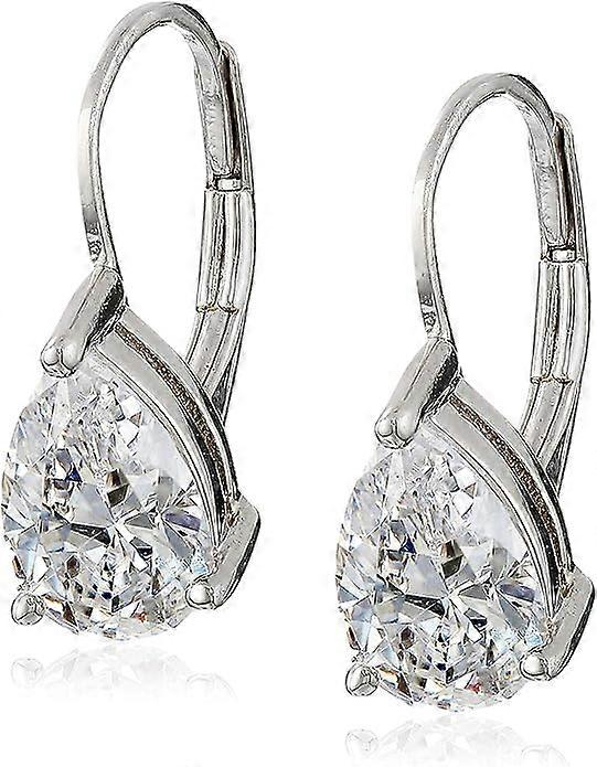 Sterling Silver Lever Earrings with Pear Cut Cubic Zirconia