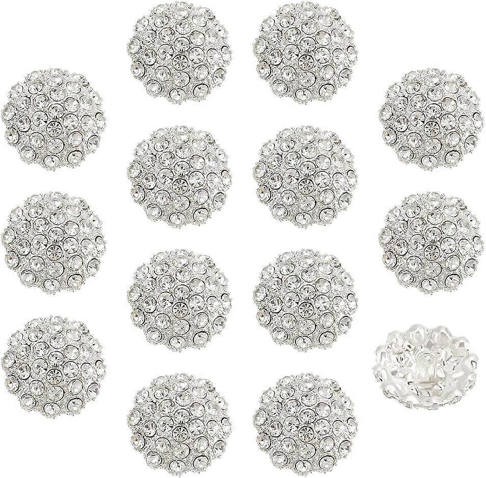 14pcs 1-Hole Alloy Shank Button with Rhinestone Flower Silver 23.5x12.5mm Hole: 2.3mm