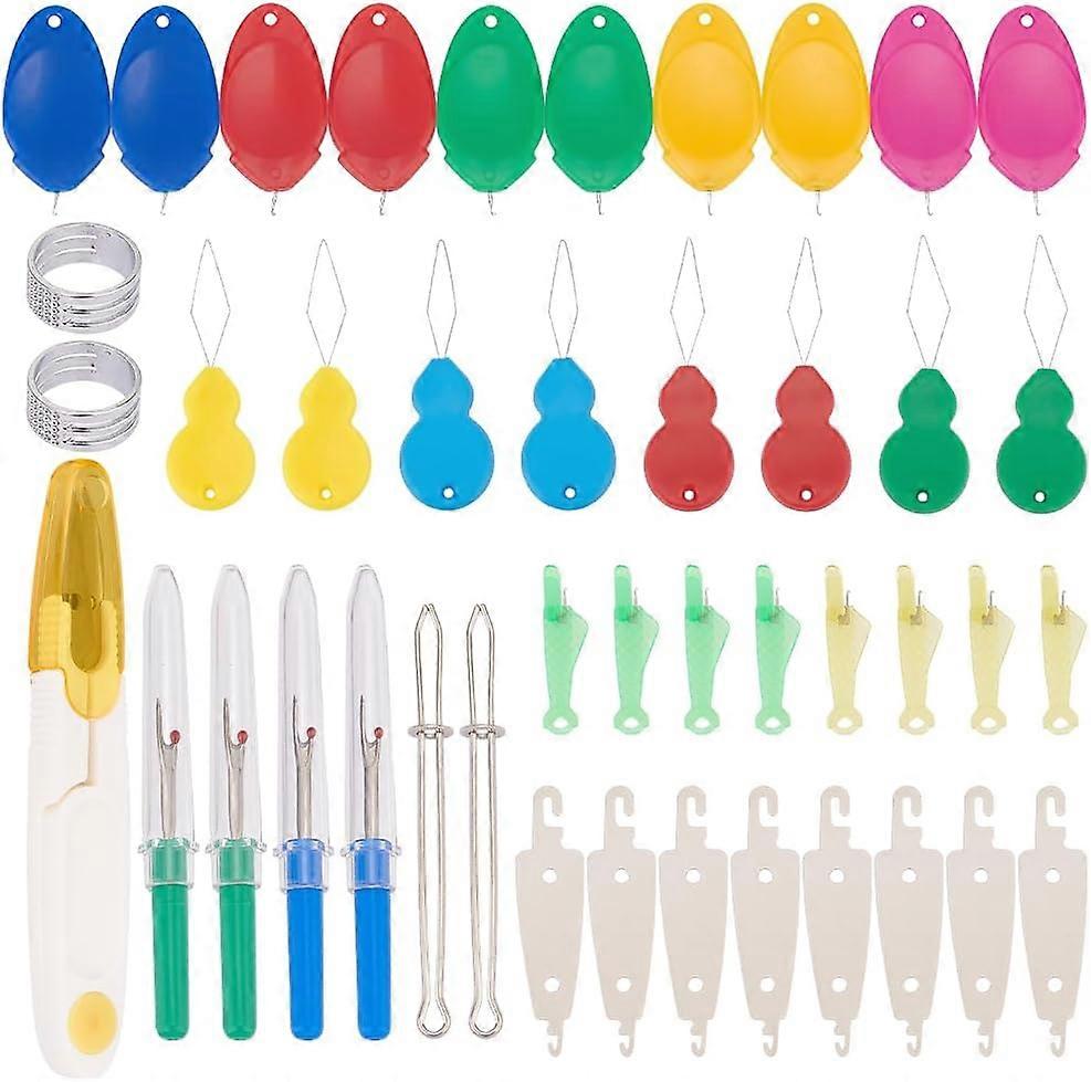 针线器套件 40个针线器 2个缝纫顶针环和1个缝纫针装置 拇指葫芦形穿线器 不锈钢 Nee