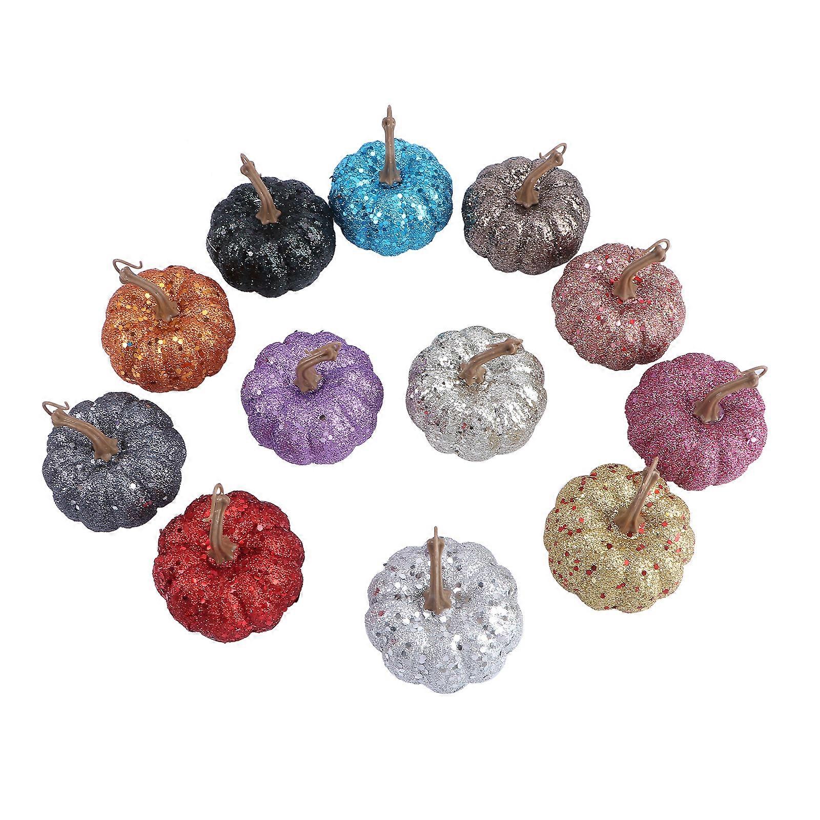 12 PZ Glitter Zucche Ringraziamento Zucche Zucca Glitter Finte Zucche Bianche