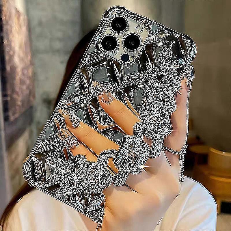 Luxury Flash Diamond Bracelet Silver Tin Paper Phone Case For Iphone 14 13 11 12 Pro Max X Xs Max Xr 7 8plus Water Ripple Shockproof Soft Cover