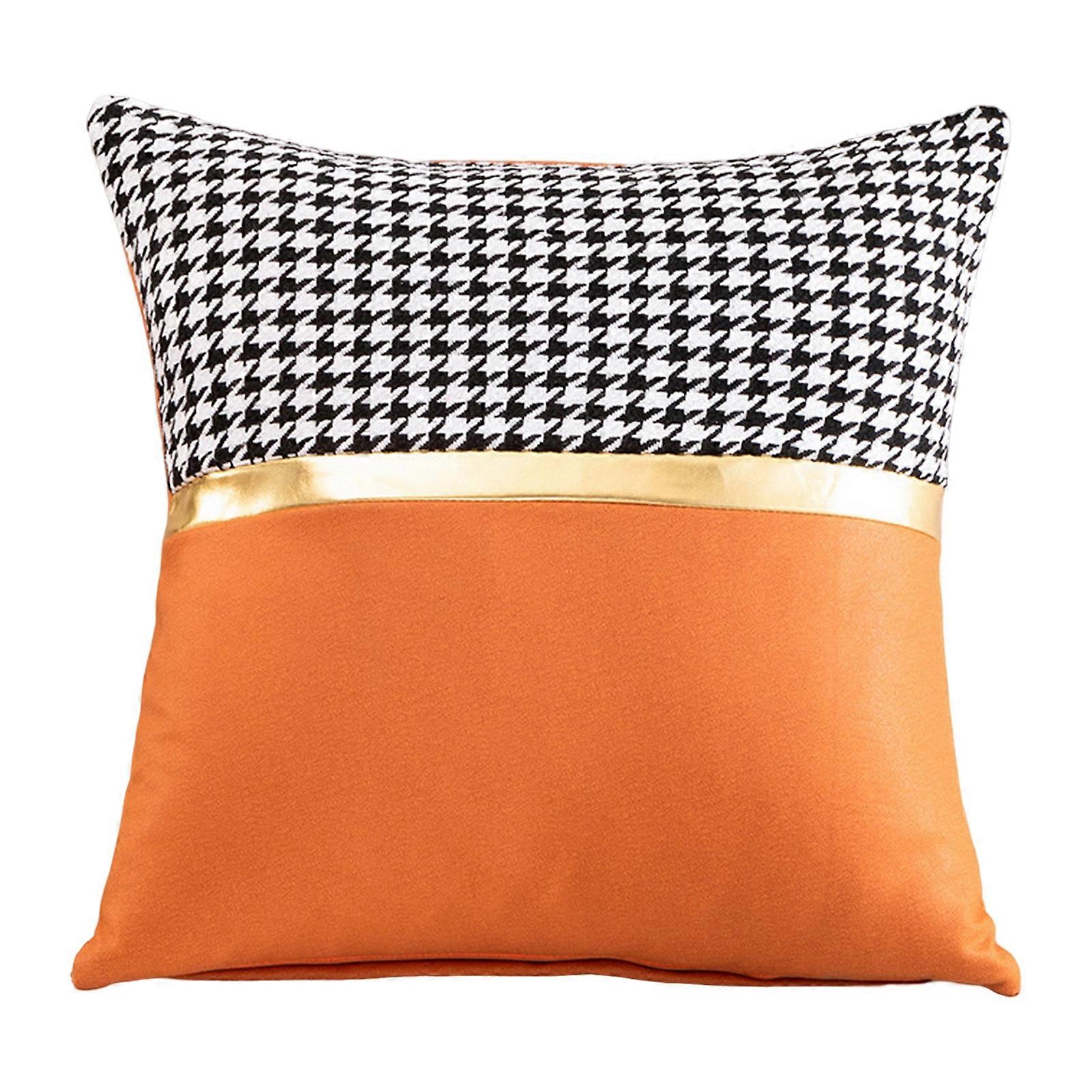 Square Pillow Case Houndstooth Solid Color Golden Strap Splicing Thickened Sofa Bed Decoration Pillow Cushion Cover for Indoor QingHai
