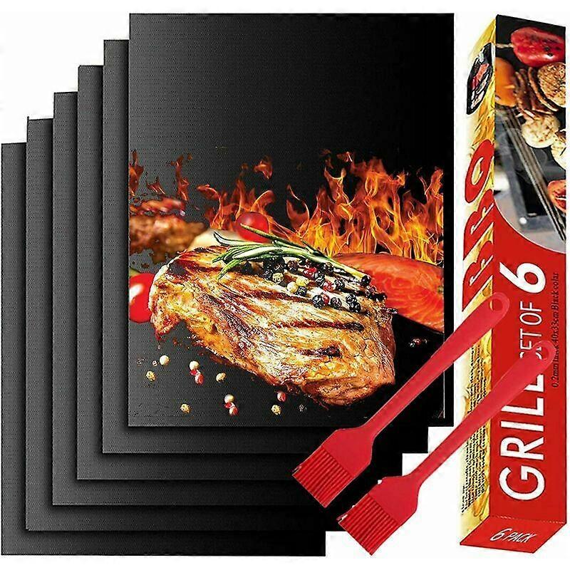 2024 Teflon Sheet,BBQ Grill Mat Αντικολλητικό, Σετ 6 BBQ Baking Mats 40x33 CM, Επαναχρησιμοποιήσιμα και ανθεκτικά στη θερμότητα σεντόνια ψησίματος για Gas BBQ Lover (Μαύρο)