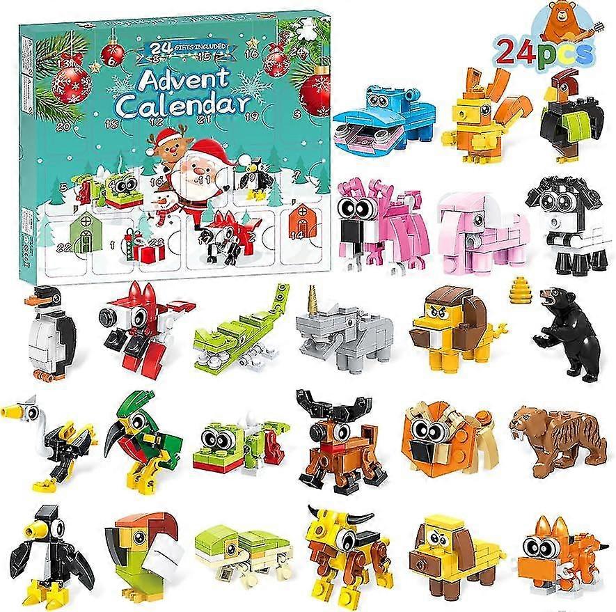 24pcs Animal Building Blocks 2023 Advent Calendar 24 Days Boys Christmas Countdown Calendar Surprise Christmas Gifts Building Blocks Toys For Kids