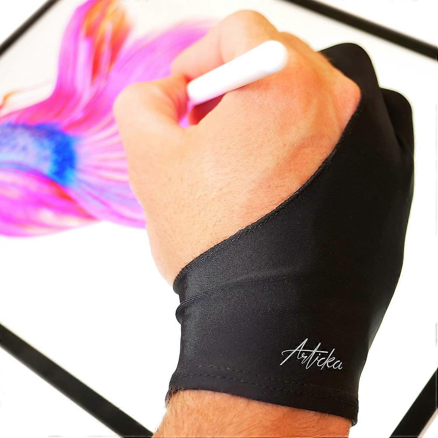 LargeArticka Artist Glove for Drawing Tablet, iPad (Smudge Guard, Two-Finger, Reduces Friction, Elastic Lycra, Good for Right and Left Hand)(Large, Bl