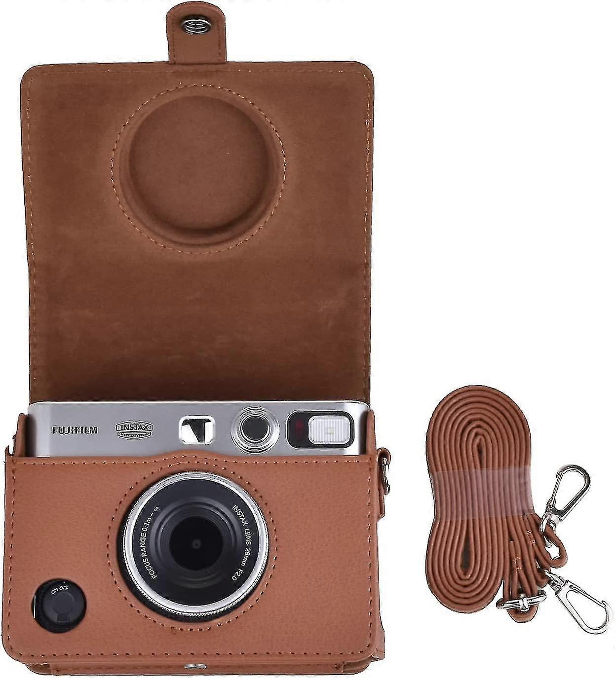 Mini Evo Camera Case Compatible Compatible Fuji Instax Mini Evo Instant Camera With Adjustable Shoulder Strap In Brown Lychee Texture Horizontal Style