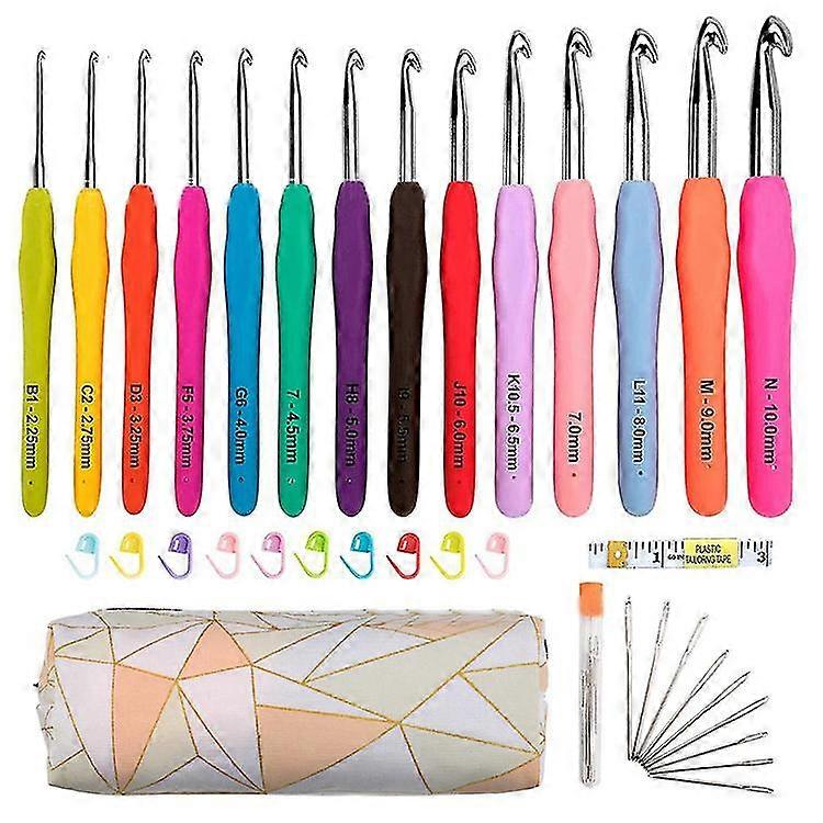 14 Sizes Crochet Hooks Set,2.25mm(b)-10mm(n) Ergonomic Crochet Hooks With Case For Arthritic Hands,extra Long Crochet Needles