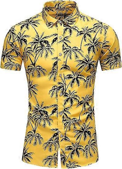 Camisa de vestir estampada hawaiana con botones para hombre