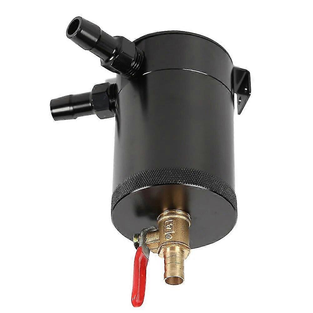 Universal 2-port Baffled Oil Catch Tank 1 Inlet 1 Outlet With Drain Valve Black