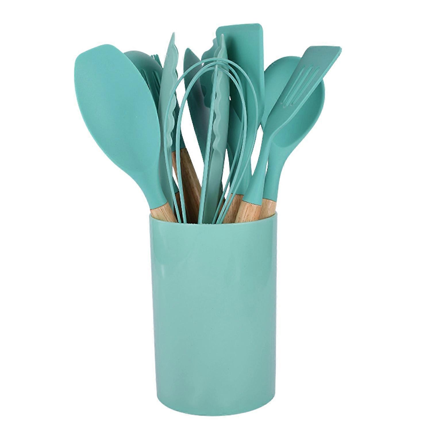 Silicone Kitchen Utensils Set with Wooden Handle Heat-Resistant Cooking Tools Non-Stick Safe