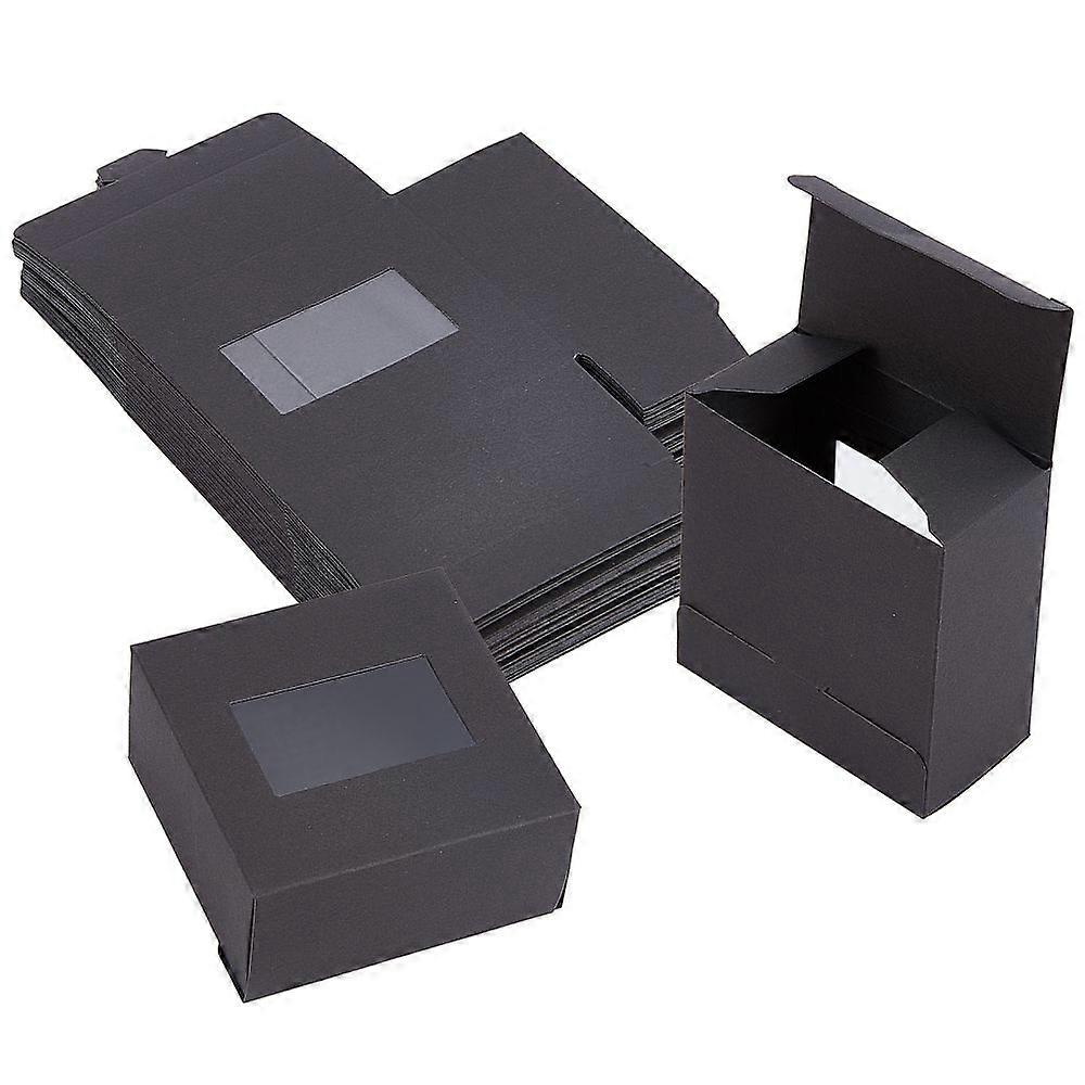 Cardboard Box with PVC Clear Window Gift Box Square Black 8x8x4cm