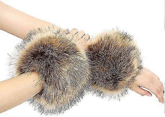1 Çift Peluş Kol Isıtıcıları, Kadınlar İçin Nabız Isıtıcıları, Kürk Suni Deri Manşetler, Eldivenler, Nabız Isıtıcılar, Kazaklar için Suni Deri Kış Bilek Isıtıcıları, C