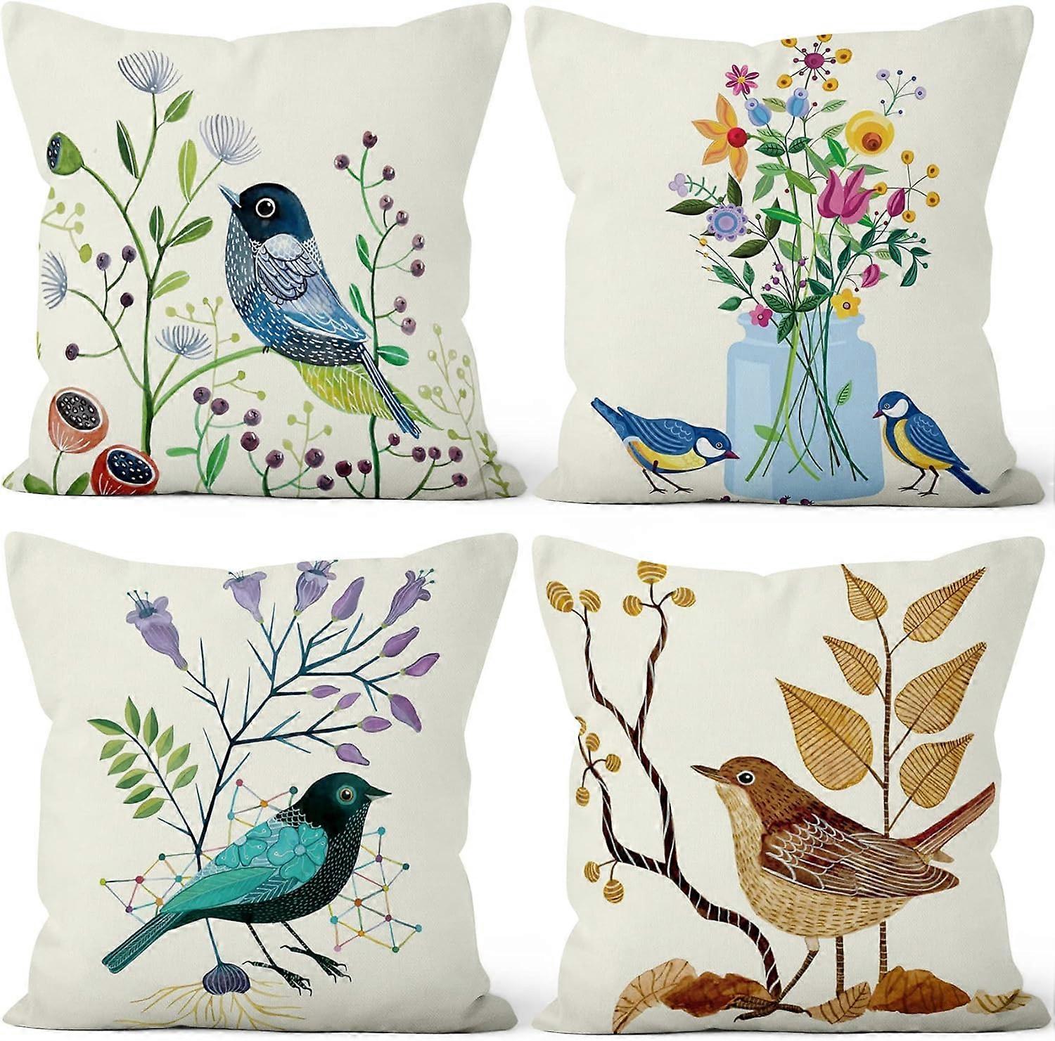Pillowcases Decorative Linen Material Floral Bird Design