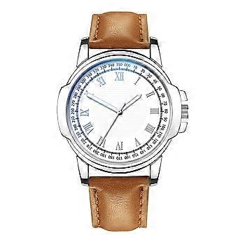 Herren Business Casual PU Leder Band Runde Quarzuhr (Leichtes Kaffeeband + Weiße Uhr)