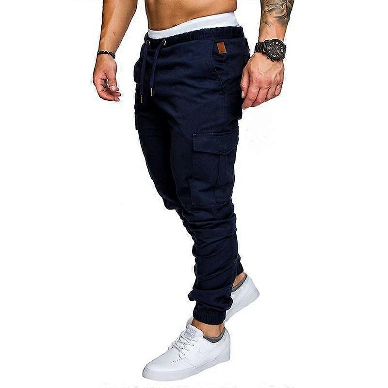 Plus Size Men Solid Color Multi Pocket Drawstring Ankle Tie Cargo Pants