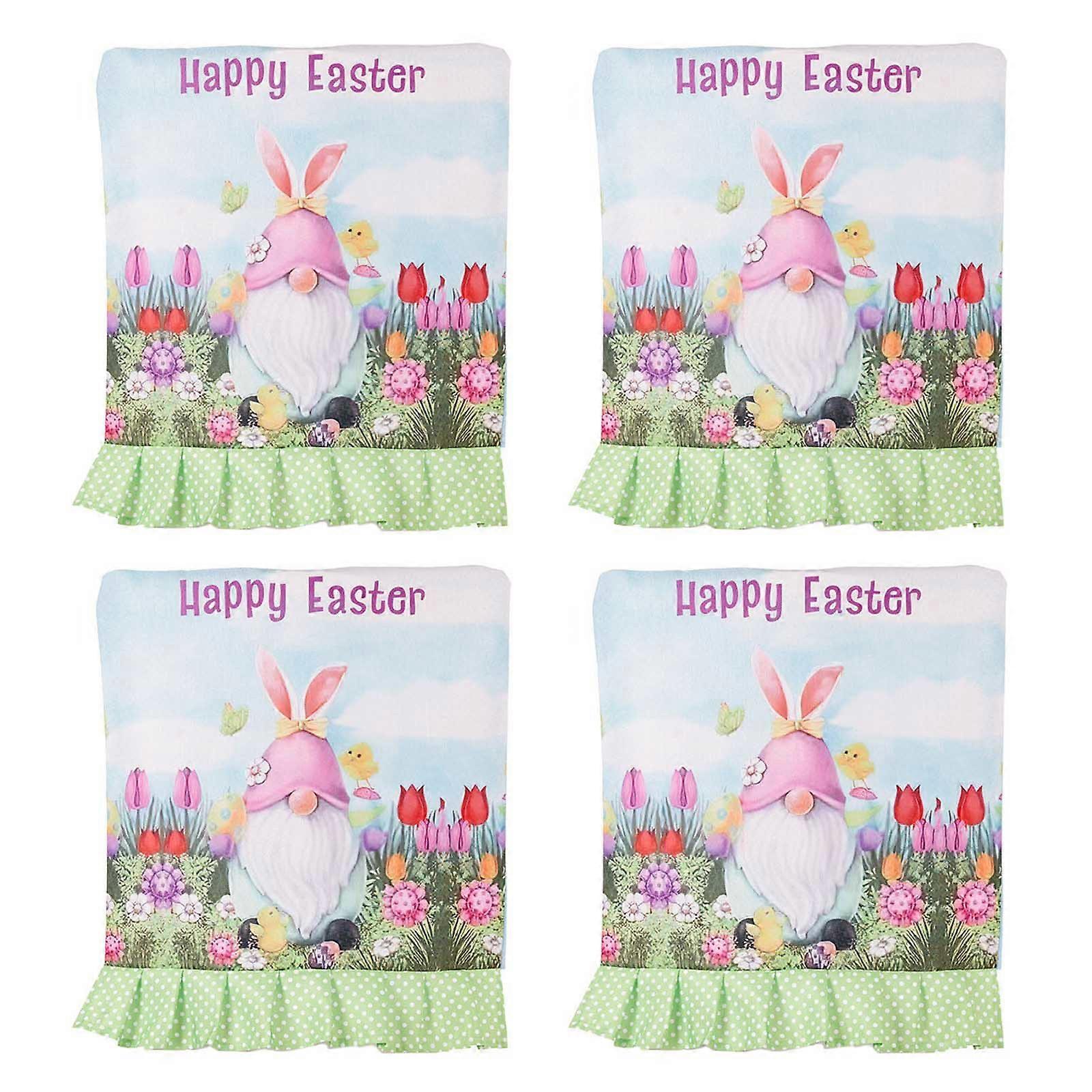 4Pieces Easter Back Chair Cover Rabbit Gnome Pattern Home Spring Easter Decorations Removable Chair Slipcover Multicolor