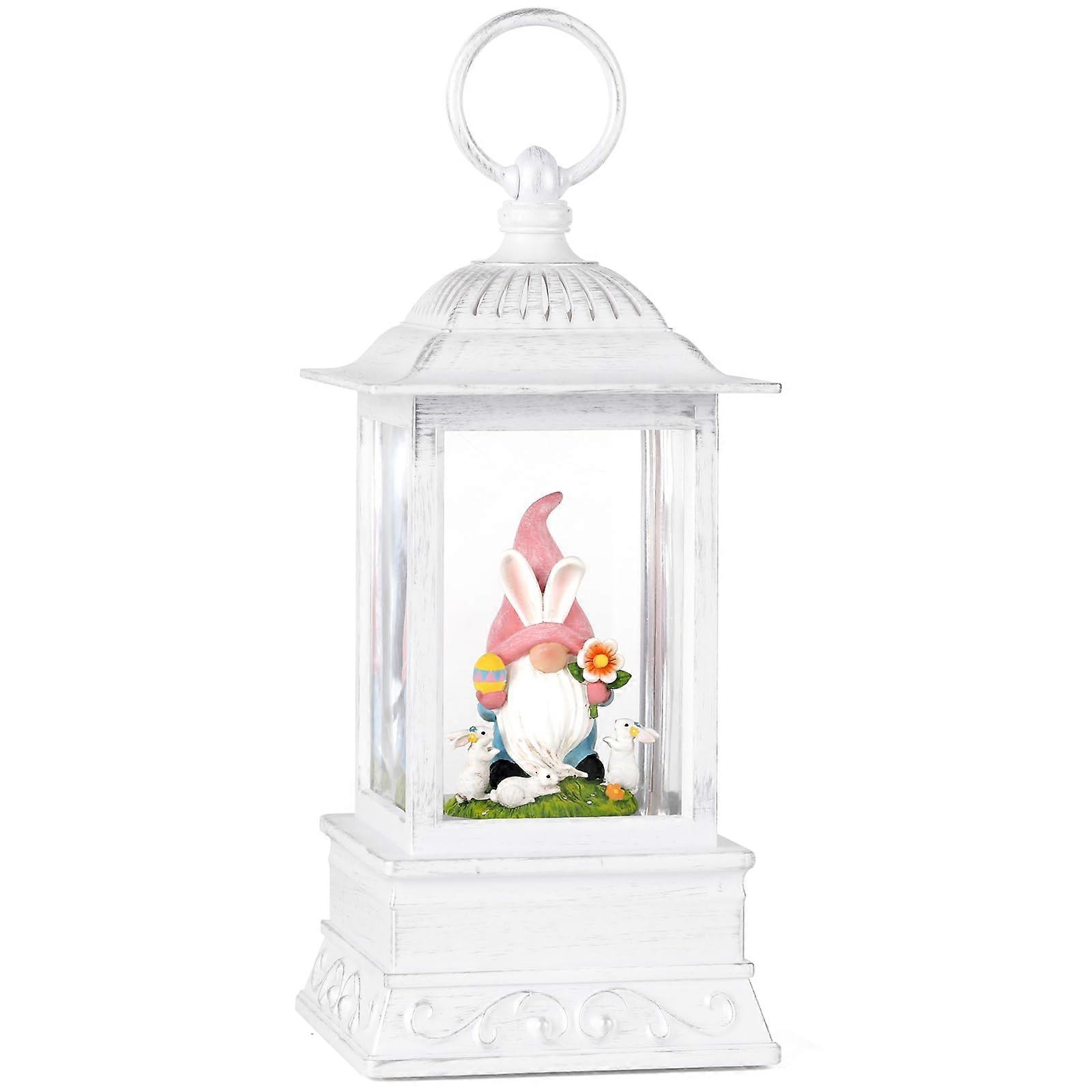Snow Globe Bunny Gnome Lantern with Glitter for Easter Home Decor Spring Gift Decoration 6 Inch Resin Design