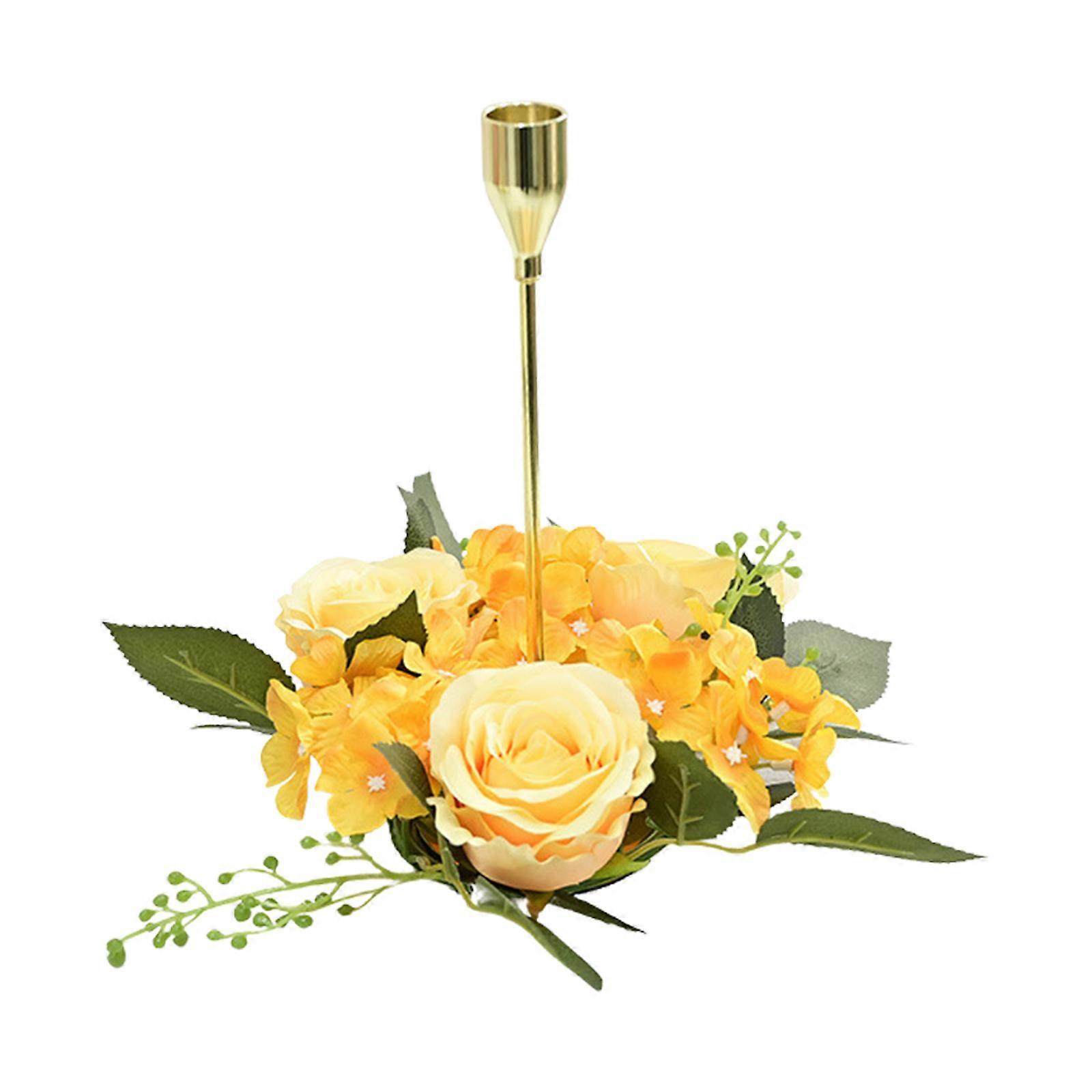 Yellow Artificial Rose Candle Ring for Wedding and Table Decor