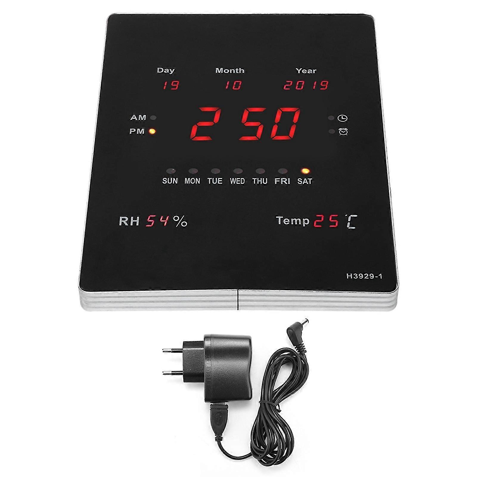 LED Electric Calendar Clock with Temperature Display - Wall Digital Number Clock for Home Office (EU Plug 110-220V) - Red