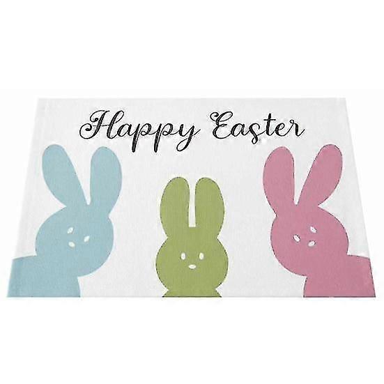 6Pcs Non-slip Heat-resistant Rectangle Household Placemat Easter Rabbit Pattern Linen Table Mat Kitchen Supplies