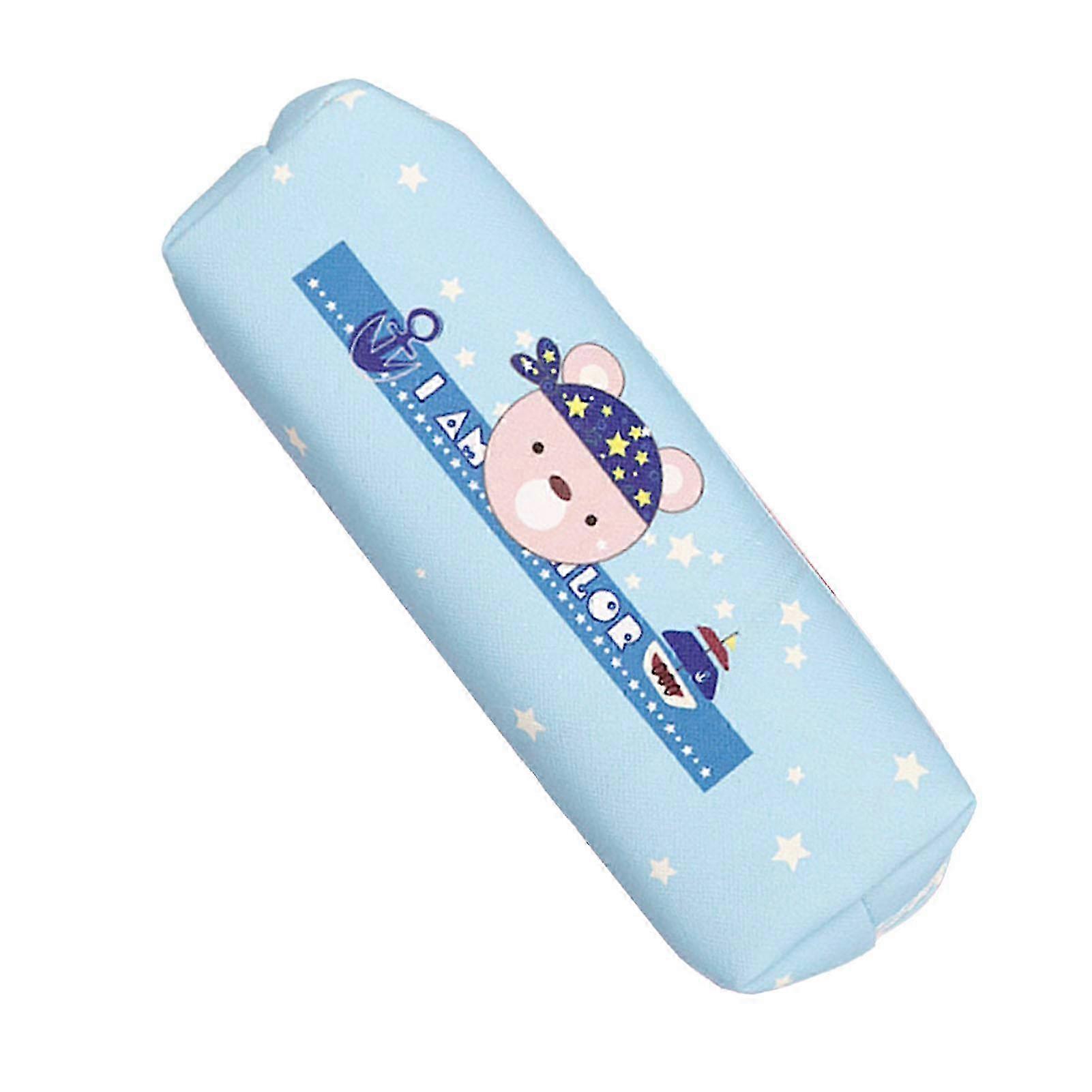Large Capacity Portable Canvas Pencil Case with Cartoon Bear Design for School Use