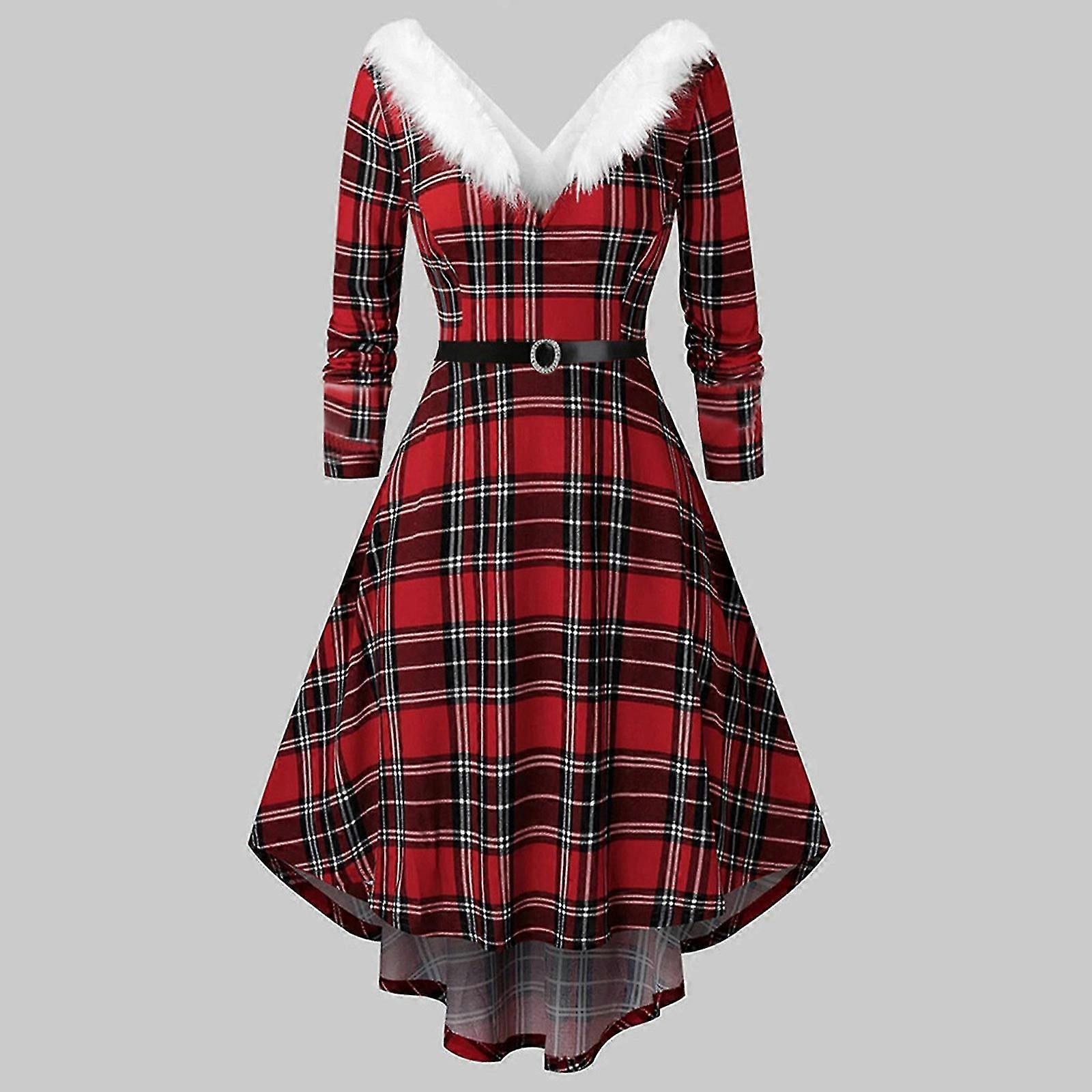Winter Women Christmas Dress Faur Fax Collar Long Sleeves Cocktail Party  Dress Xmas New Year Evening Flowy Elegant Prom Dresses