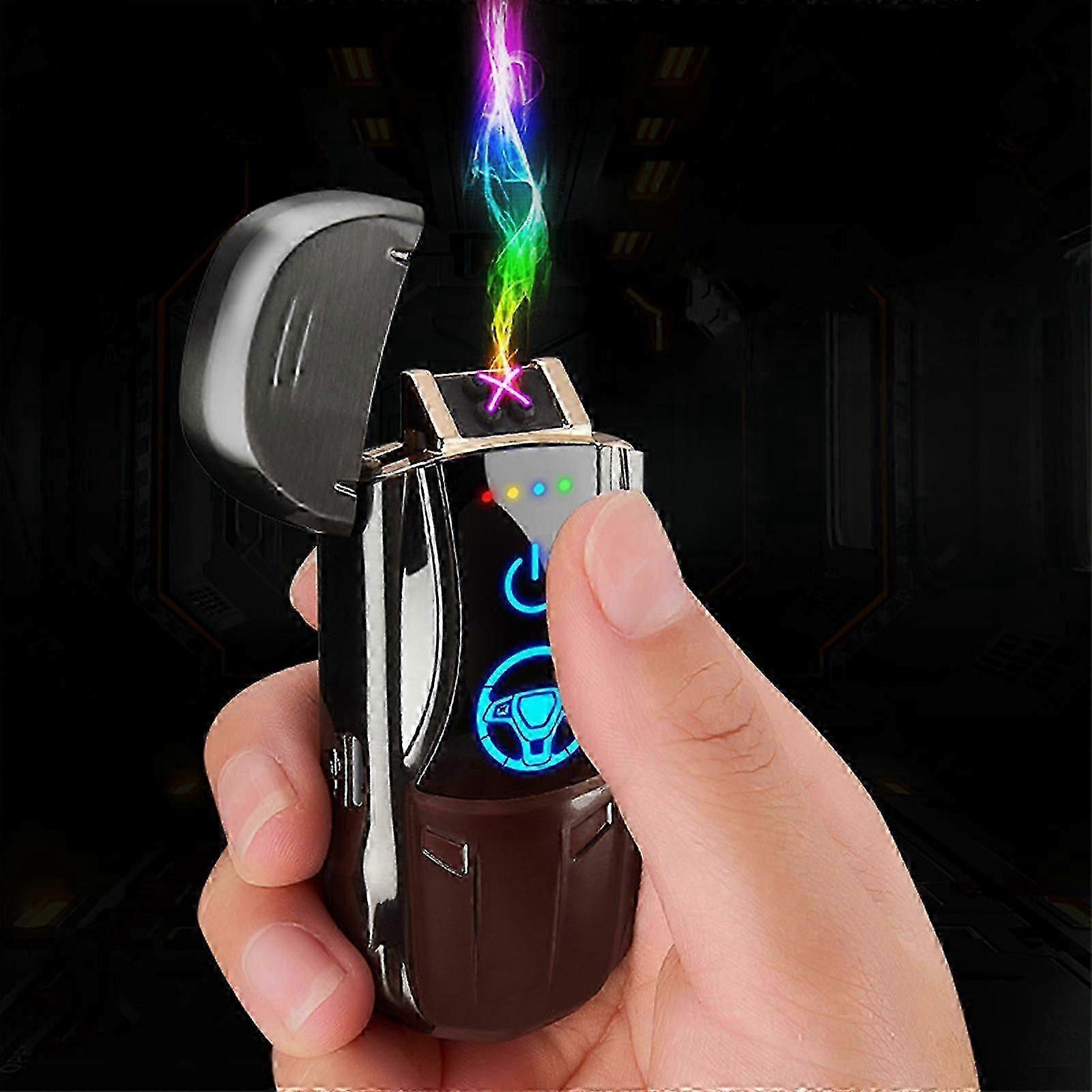 Cool Sports Car Lighter, Type-C Rechargeable Lighter Outdoor Windproof Cylindrical Fingerprint Sensing Lighter