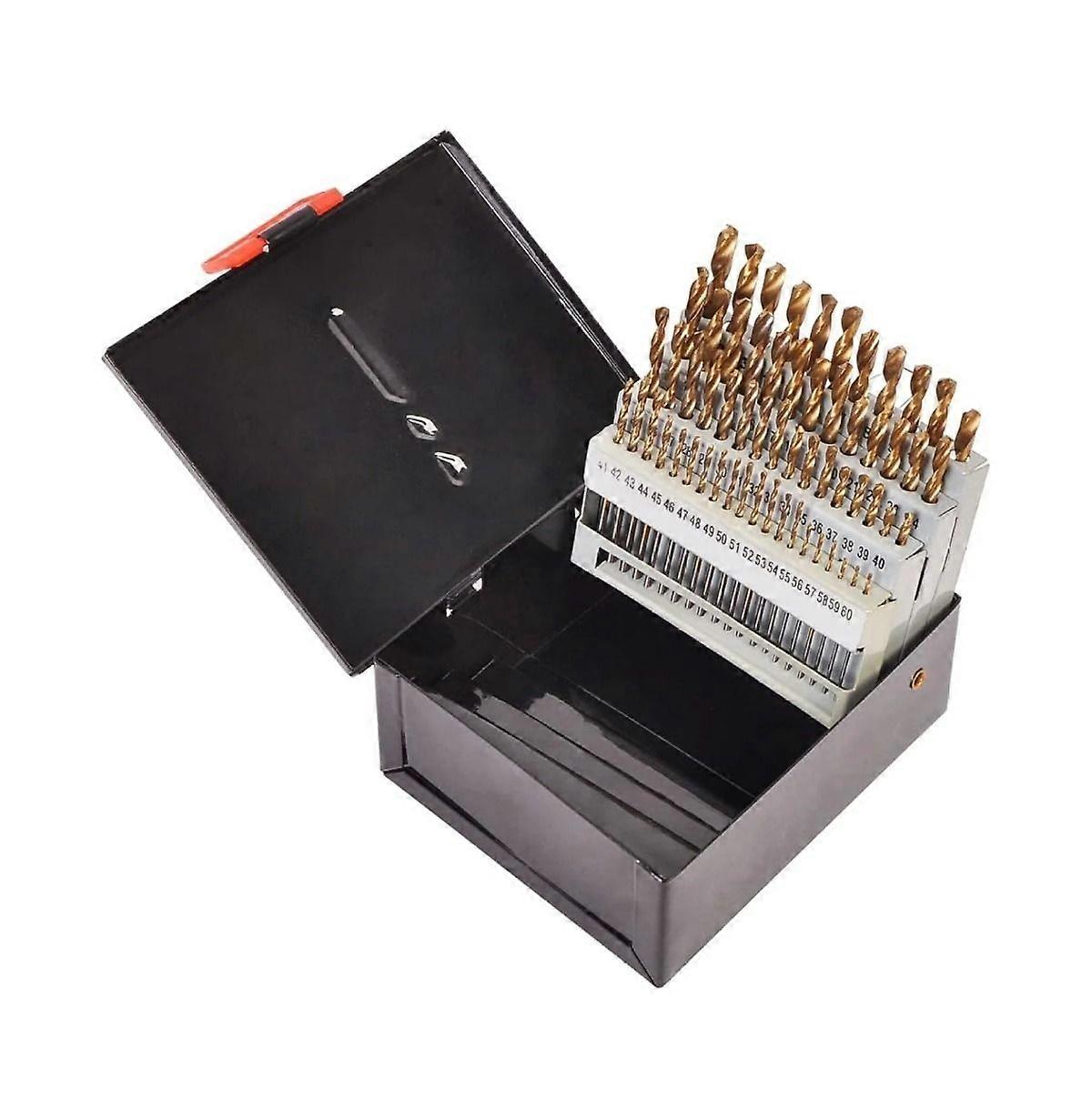 60pc Drill Bit Set HSS High Speed Steel Bits Numbered #1-60 Metal Case
