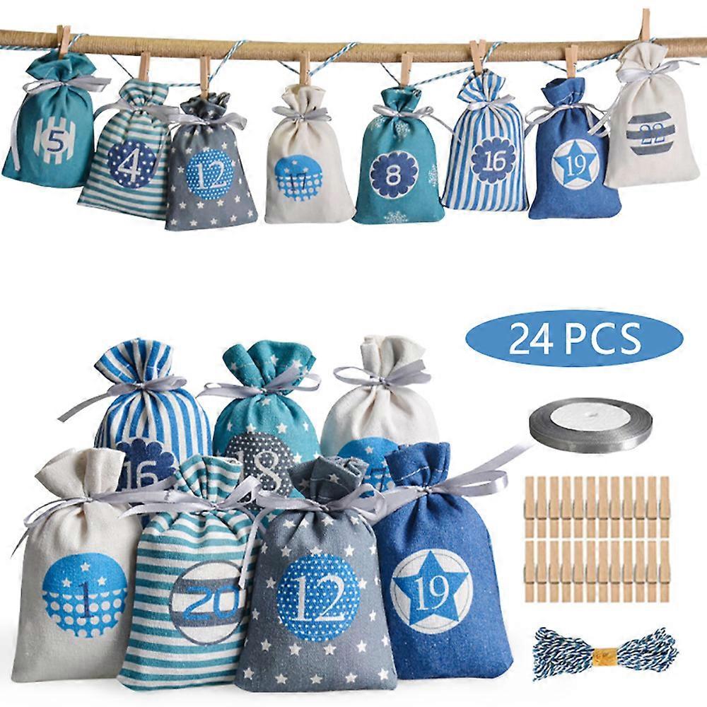 Advent Calendar Reusable, Christmas Blank Advent Calendar To Fill Yourself, Hanging Advent Calendar With Wooden Clips And Hemp Rope, Christmas