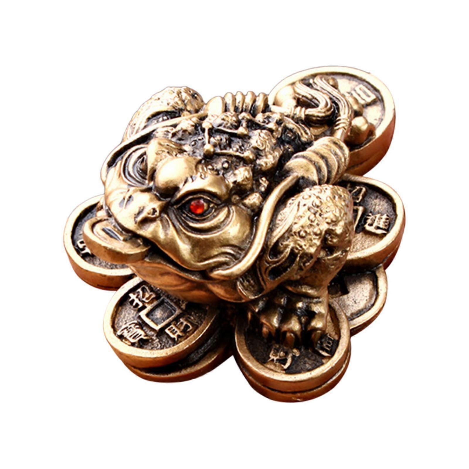 Small Feng Shui Wealth Fortune Toad Figurine Tabletop Sculpture Decorative Three