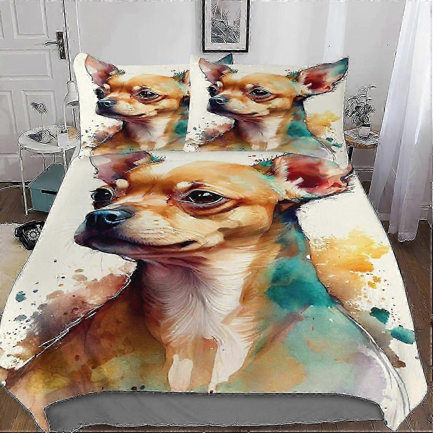 J437 ملاءات السرير مجموعات الفراش الطباعة Chihuahua مع غطاء وسادة غطاء لحاف ناعم من الألياف الدقيقة المصقول 3 قطع مجموعة غطاء لحاف مع إغلاق سحاب للأطفال أنت