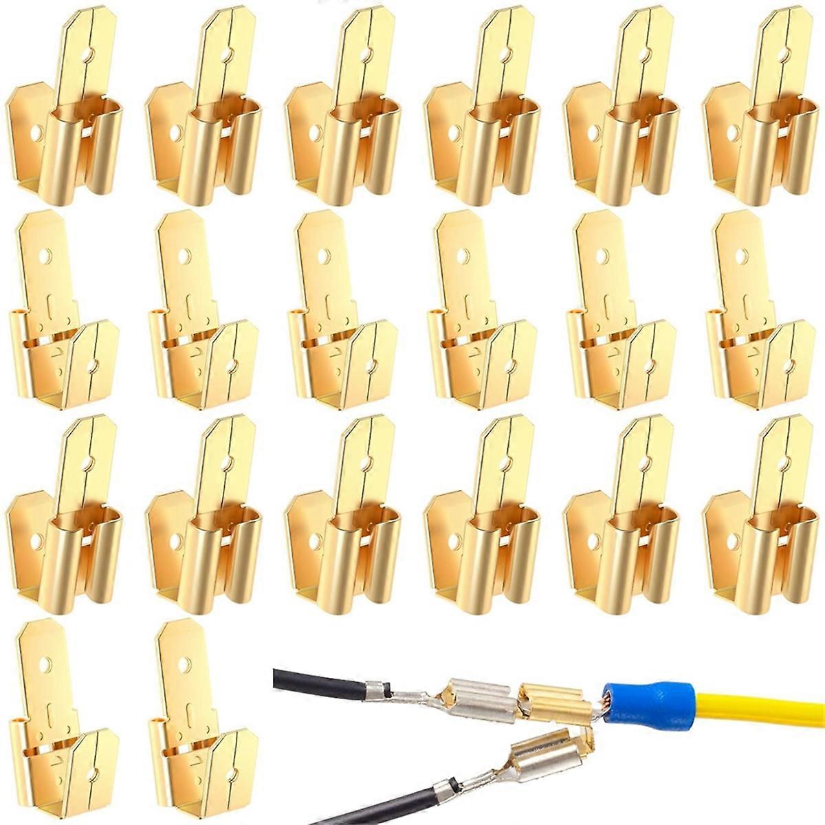 20Pcs Piggyback Spade Connectors, 3 Way Adapter Dual Male to Single Female Unisulated Brass Quick Electrical Disconnect