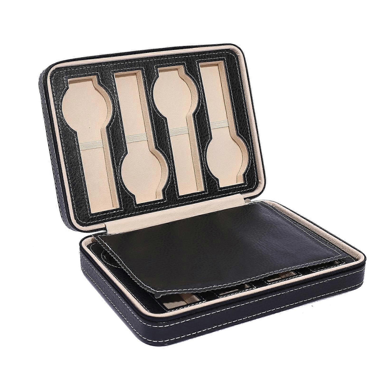 Portable PU Leather 2/4/8 Slot Watch Box Display-Case Storage Watch Organizer Holder Zipper Exquisite and Durable-Case
