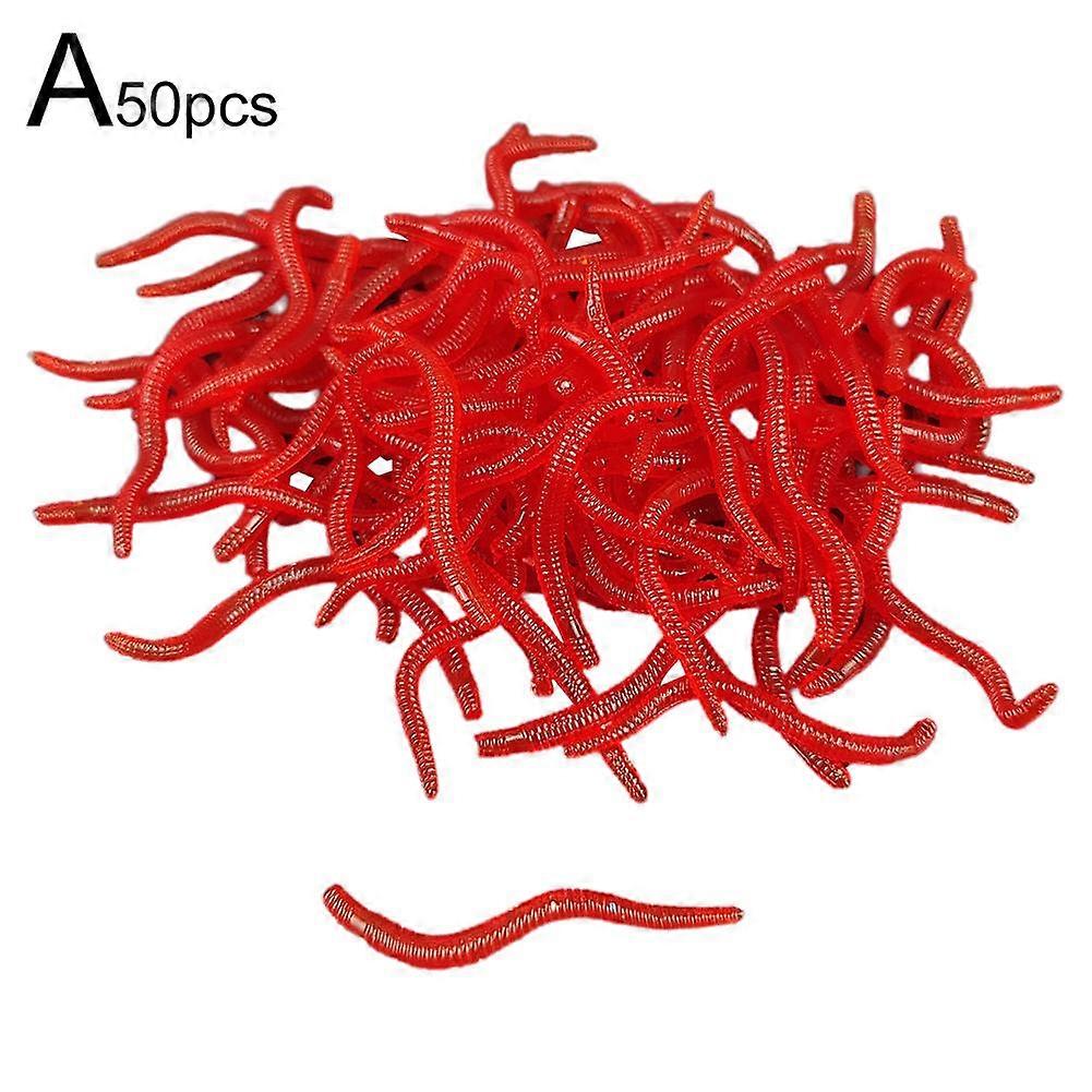 50/100Pcs Silikon Roter Wurm weiche Köder Regenwurm Gummiköder Garnelen Barsch Karpfen